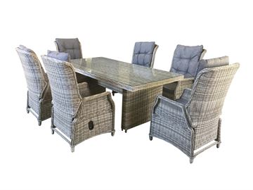 Havemøbelsæt - 2m bord med 6 stk Lux Hvilestole model Santander 