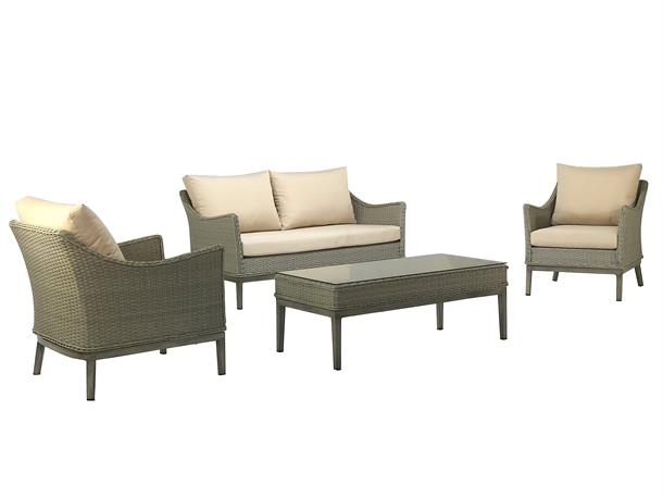 Loungesæt model Palma - Sofa og 2 stole med kraftige hynder.