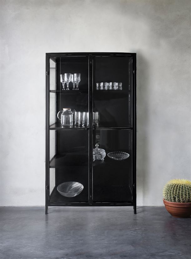 Vitrineskab i Metal/jern 160x90x44cm Black/Silver antiksort