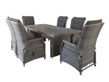 Havemøbelsæt - 2m bord med 6 stk Lux Hvilestole model Santander i sort polyrattan 