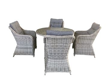 Havemøbelsæt model Sevilla. 4 stole + ø120cm bord i mixed gråt rundt polyrattan