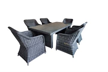 Havemøbelsæt model Sevilla. 6 stole + 200 cm bord i mixed sort rundt polyrattan.